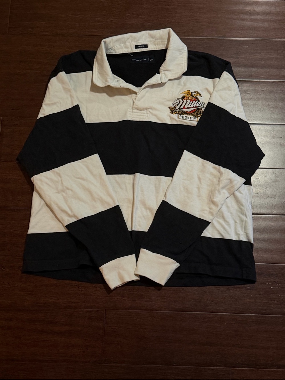 Abercrombie & Fitch Black and White Striped Rugby Polo